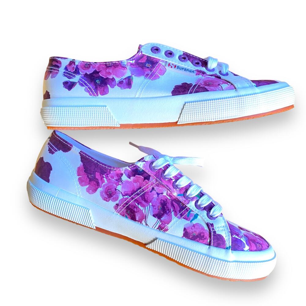 Superga Fantasia Collection Purple Floral Low Top Summer Sneakers Women's US 9
